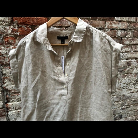 NWT New J. CREW beige cotton blouse shirt M medium - Picture 5 of 6